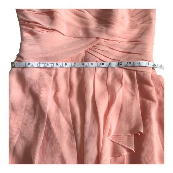 Davids Bridal Dress Sz 12 Peach Ruched Organza Strapless Formal Prom Bridesmaid - Picture 10 of 13